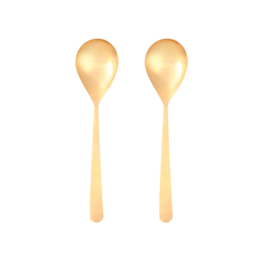 Oslo Matte Gold Stainless Steel Serving Spoon Set Canvas Home $30-$50, 18/10 Stainless Steel, Cutlery, Cutlery Sets, Gold, Matte, Matte Gold, Oslo, Portugal, Serving, Serving Spoon, Serving Spoon Set, Serving Utensils, Stainless Steel