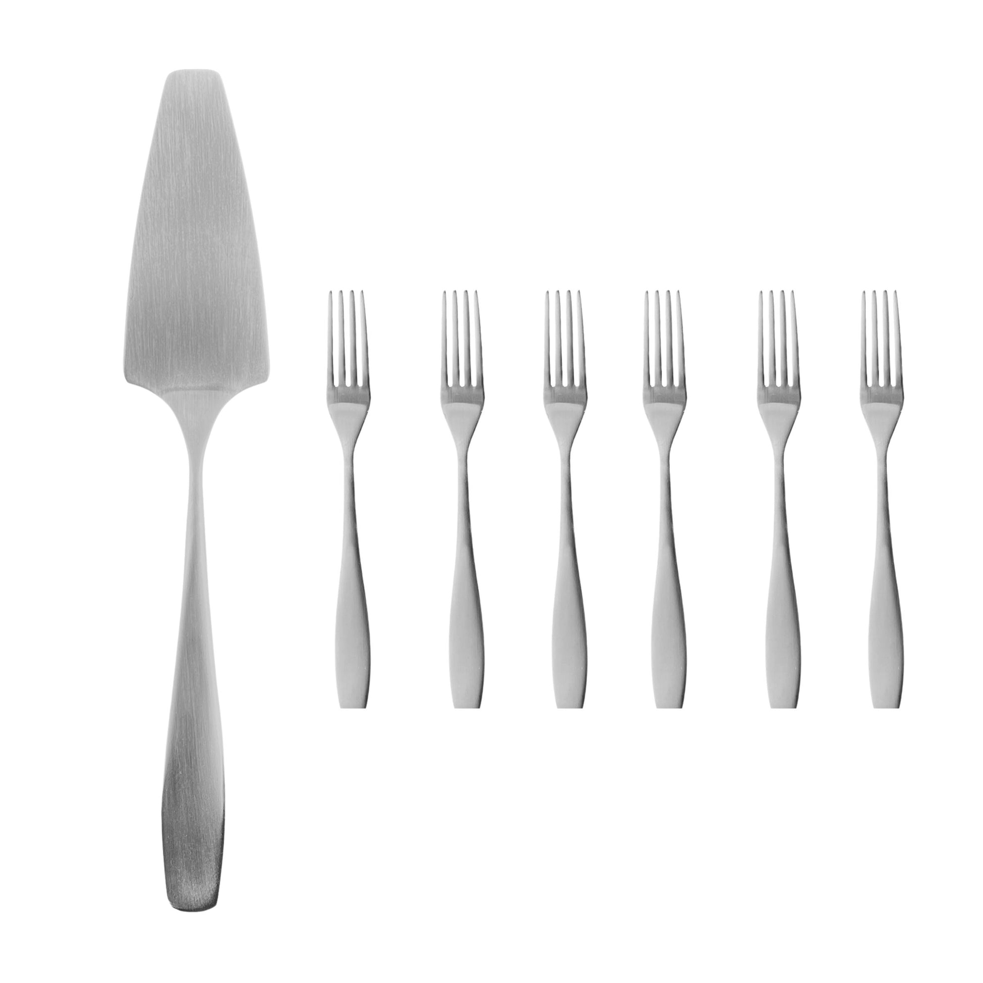 Voss Brushed Stainless Steel 7 Piece Cake Service Set Canvas Home $50-$100, 18/10 Stainless Steel, Brushed, Brushed Stainless, Cake Server, Cake Serving, Gifts-100-&-Below, Host + Hostess, Portugal, Serving Utensils, Stainless, Stainless Steel