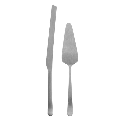 Oslo Matte Stainless Steel 2 Piece Cake Service Set Canvas Home $50-$100, 18/10 Stainless Steel, Brushed, Brushed Stainless, Cake Server, Cake Serving, Cutlery Sets, Host + Hostess, Oslo, Portugal, Serving Utensils, Stainless, Stainless Steel