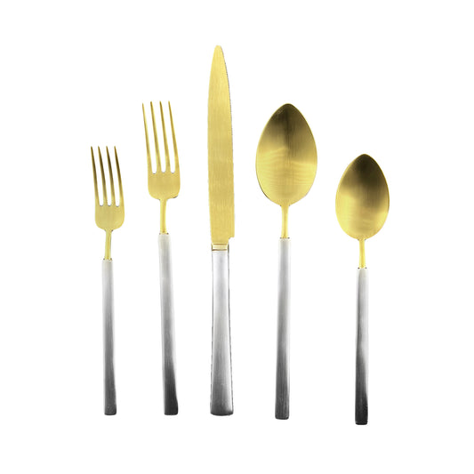 Hvar Matte Gold Stainless Steel 5 Piece Cutlery Set - Service for 1 Canvas Home $50-$100, 18/10 Stainless Steel, 5 Piece Flatware Set, 5 Piece Set, Brushed, Brushed Gold, Brushed Stainless, Cutlery, Cutlery Sets, Flatware, Flatware Set, Gifts-100-&-Below, Gold, Hvar, Portugal, Service For 1, Silver, Stainless, Stainless Steel