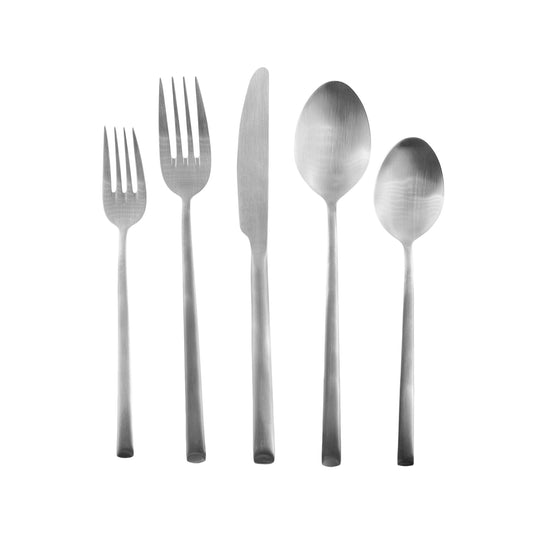 Ellsworth Brushed Stainless Steel 5 Piece Cutlery Set - Service for 1 Canvas Home $30-$50, 18/10 Stainless Steel, 5 Piece Flatware Set, 5 Piece Set, Brushed, Brushed Stainless, Cutlery, Cutlery Sets, Ellsworth, Flatware Set, Gifts-50-&-Below, Portugal, Service For 1, Silver, Stainless, Stainless Steel