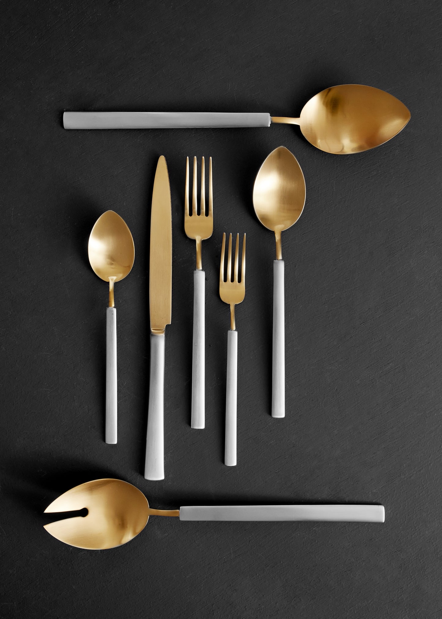 Hvar Matte Gold Stainless Steel 5 Piece Cutlery Set - Service for 1 Canvas Home $50-$100, 18/10 Stainless Steel, 5 Piece Flatware Set, 5 Piece Set, Brushed, Brushed Gold, Brushed Stainless, Cutlery, Cutlery Sets, Flatware, Flatware Set, Gifts-100-&-Below, Gold, Hvar, Portugal, Service For 1, Silver, Stainless, Stainless Steel