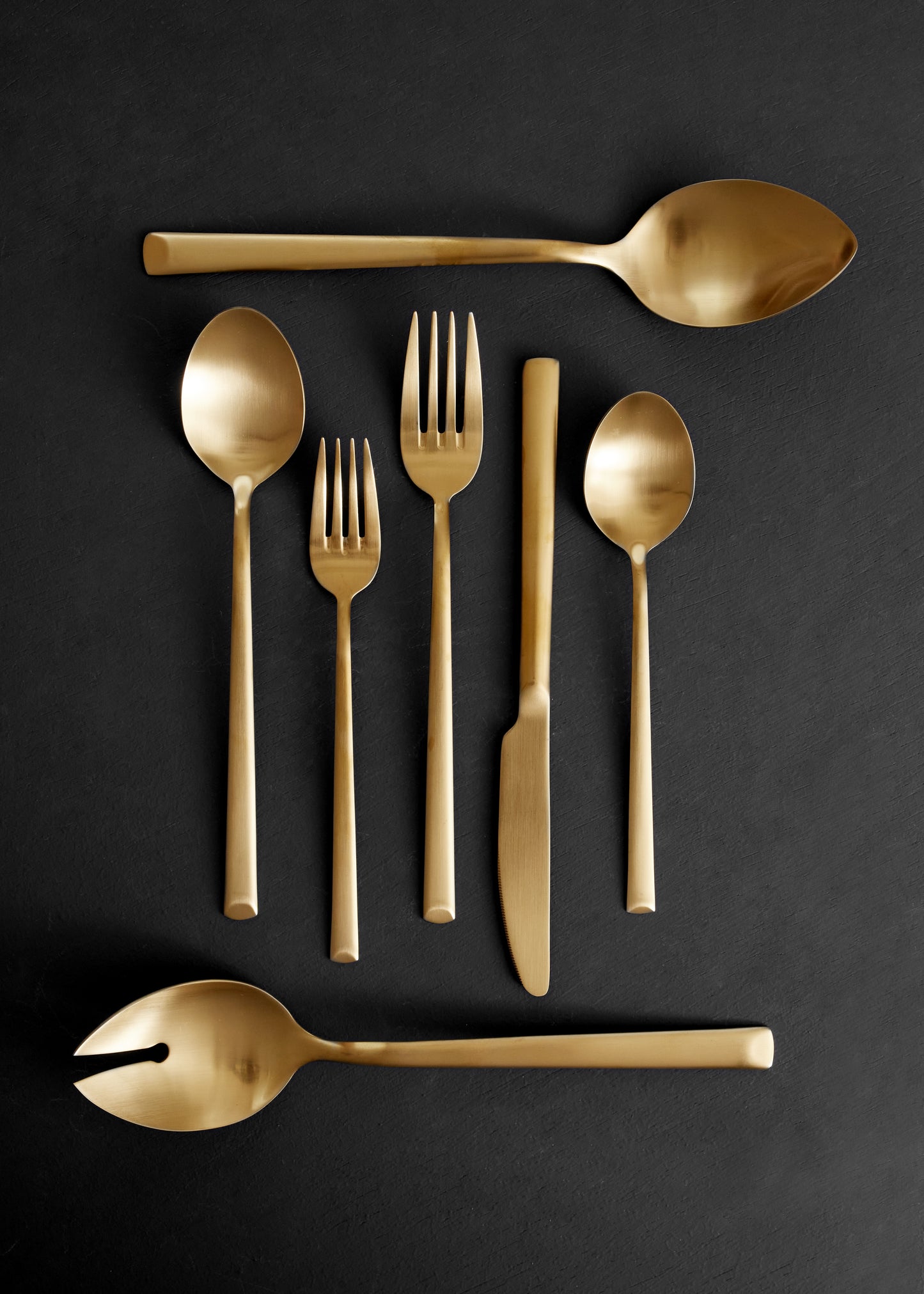 Ellsworth Matte Gold Stainless Steel 5 Piece Cutlery Set - Service for 1 Canvas Home $50-$100, 18/10 Stainless Steel, 5 Piece Flatware Set, 5 Piece Set, Cutlery, Cutlery Sets, Ellsworth, Flatware, Flatware Set, Gold, Matte, Matte Gold, Portugal, Service For 1, Stainless, Stainless Steel