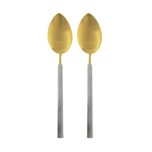 Hvar Matte Brushed Gold Stainless Steel 2 Piece Serving Spoon Set Canvas Home $50-$100, 18/10 Stainless Steel, Brushed, Brushed Gold, Brushed Stainless, Gifts-100-&-Below, Gold, Host + Hostess, Hvar, Portugal, Serving Spoon, Serving Spoon Set, Serving Utensils, Stainless, Stainless Steel