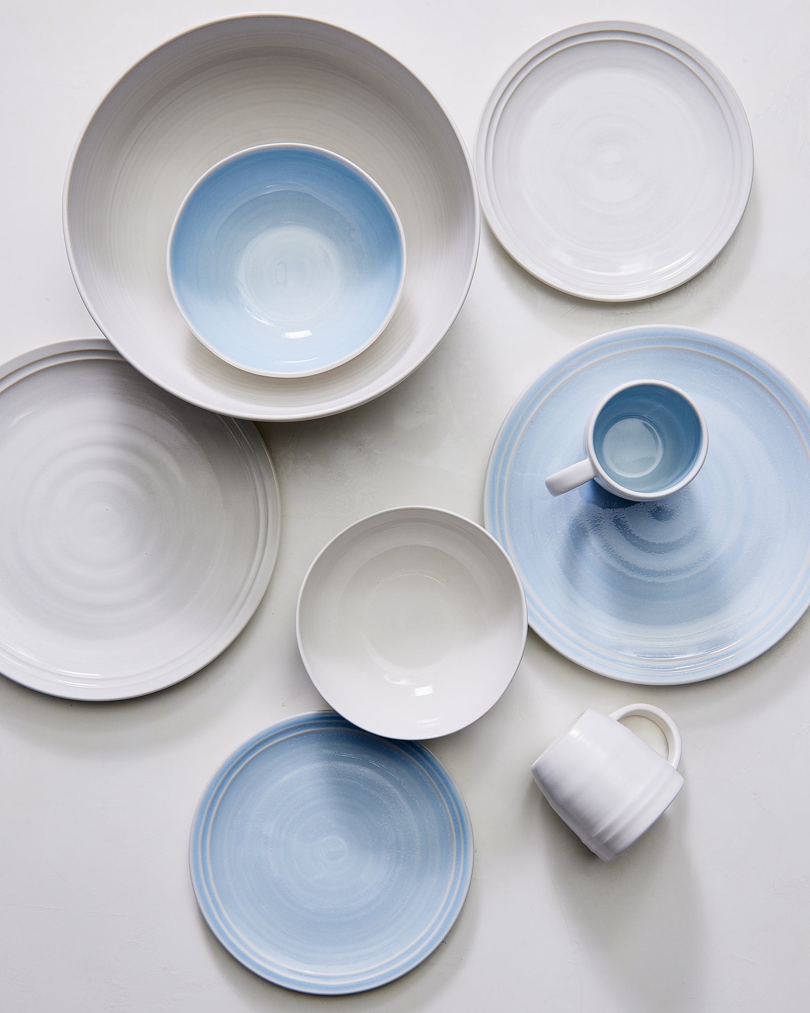 Lines Blue Stoneware 16 Piece Dinnerware Set, Service For 4 Canvas Home Blue, Blue Stoneware, Lines, Stoneware, Stoneware Dinnerware, White, White & Blue