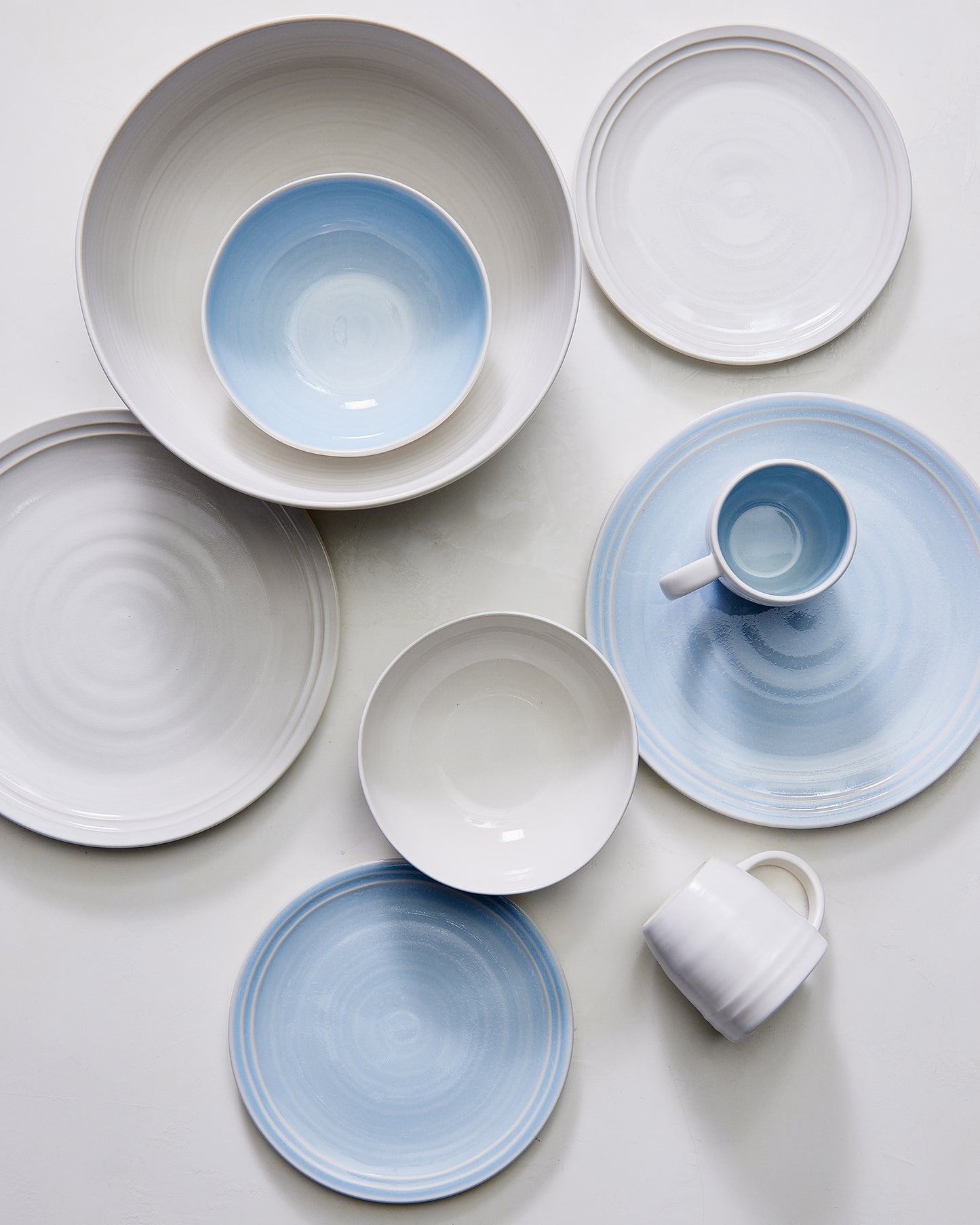 Lines Blue Stoneware 4 Piece Dinnerware Set, Service For 1 Canvas Home Blue, Blue Stoneware, Lines, Stoneware, Stoneware Dinnerware, White, White & Blue