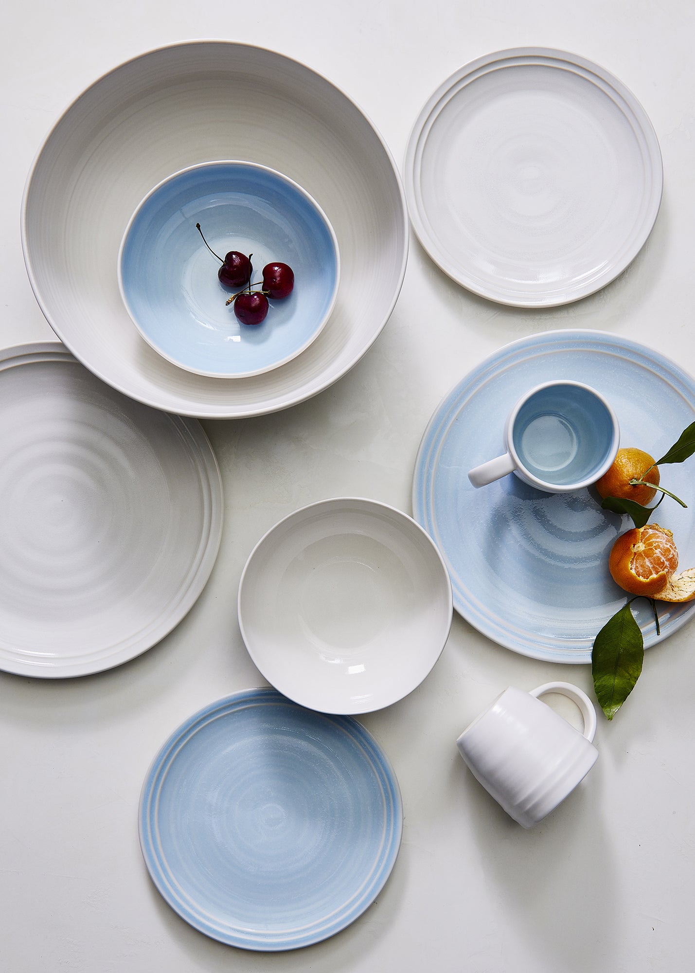 Lines Blue Stoneware 16 Piece Dinnerware Set, Service For 4 Canvas Home Blue, Blue Stoneware, Lines, Stoneware, Stoneware Dinnerware, White, White & Blue