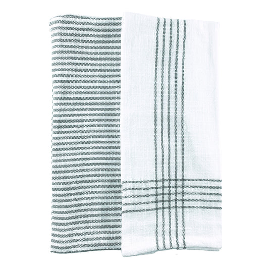 Cotton Charcoal Tea Towel, Set of 2 Canvas Home 100% Cotton, 100% Cotton Tea Towel, Charcoal, Cotton Tea Towel, Cotton Tea Towel Set, ED Ellen DeGeneres, ED Ellen DeGeneres X Canvas Home, Ellen DeGeneres, Grey, Grey Stripe, Grey Stripped, Kitchen Towels, Lafayette Tea Towel, Stripped, White, White & Grey