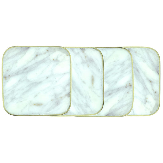 Verona White Marble Coaster Set Canvas Home Coaster Set, Handcrafted Marble, Verona, White, White & Gold, White Marble, White Marble Coaster, White Marble Coaster Set