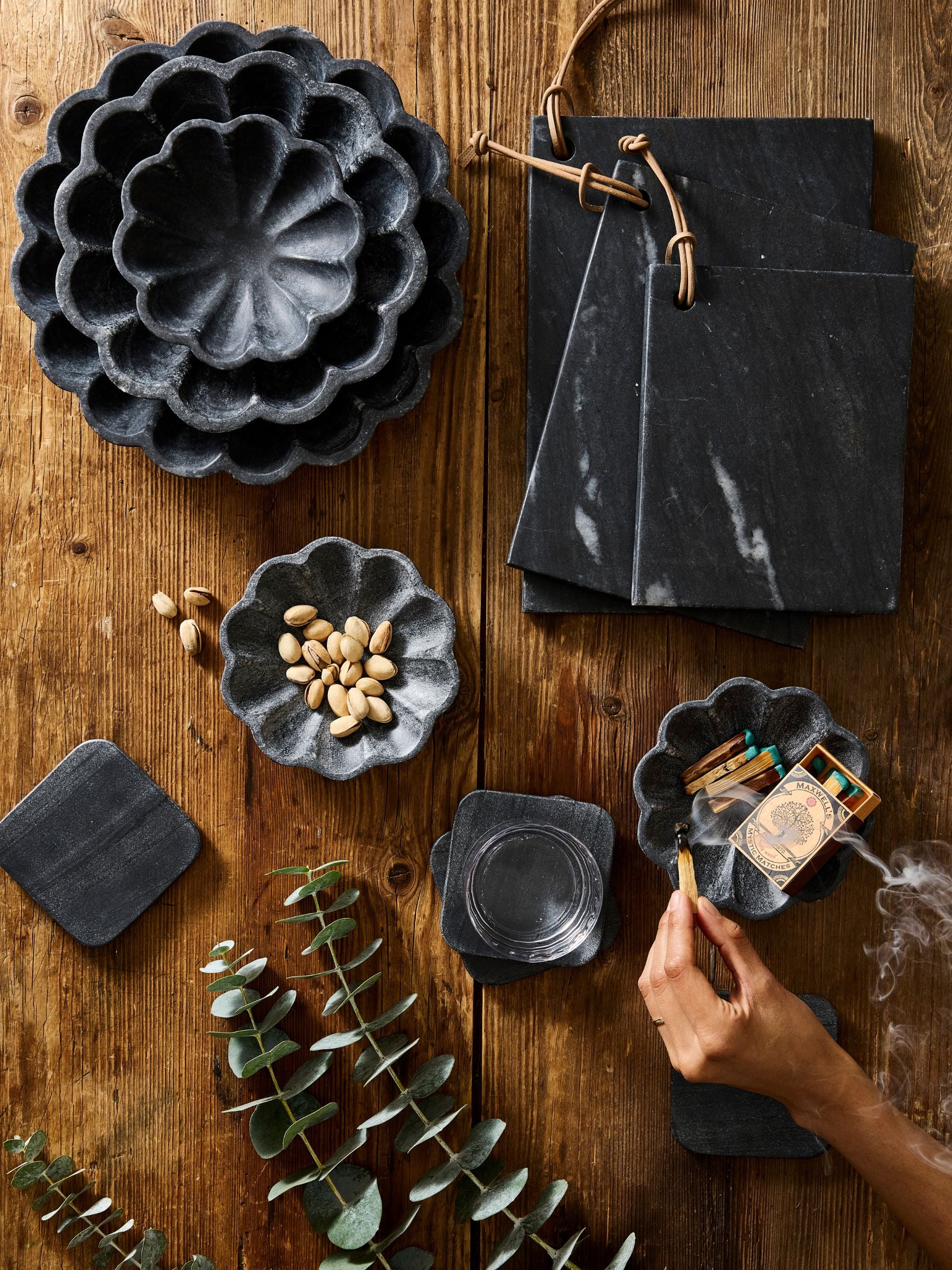 Catalina Black Marble 3 Piece Chopping Board Set Canvas Home Black, Black Marble, Black Marble Cheese Board, Black Marble Cutting Board, Black Marble Scalloped Bowl, Black Marble Serving Board, Handcrafted Marble, Marble, Marble Serving