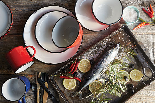 Tinware Salad Plate in White/Blue - Set of 4 Canvas Home "contemporary dinnerware", $10-$20, canvas home, Plates, red-white-blue, related-tinware-plates, Tinware Collection, White