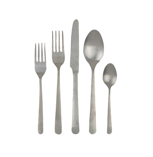 Oslo Tumbled Stainless Steel 5 Piece Cutlery Set - Service for 1 Canvas Home $30-$50, 18/10 Stainless Steel, 5 Piece Flatware Set, Cutlery, Cutlery Sets, Flatware, Flatware Set, Oslo, Portugal, Silver, Stainless, Stainless Steel, Tumbled, Tumbled Stainless