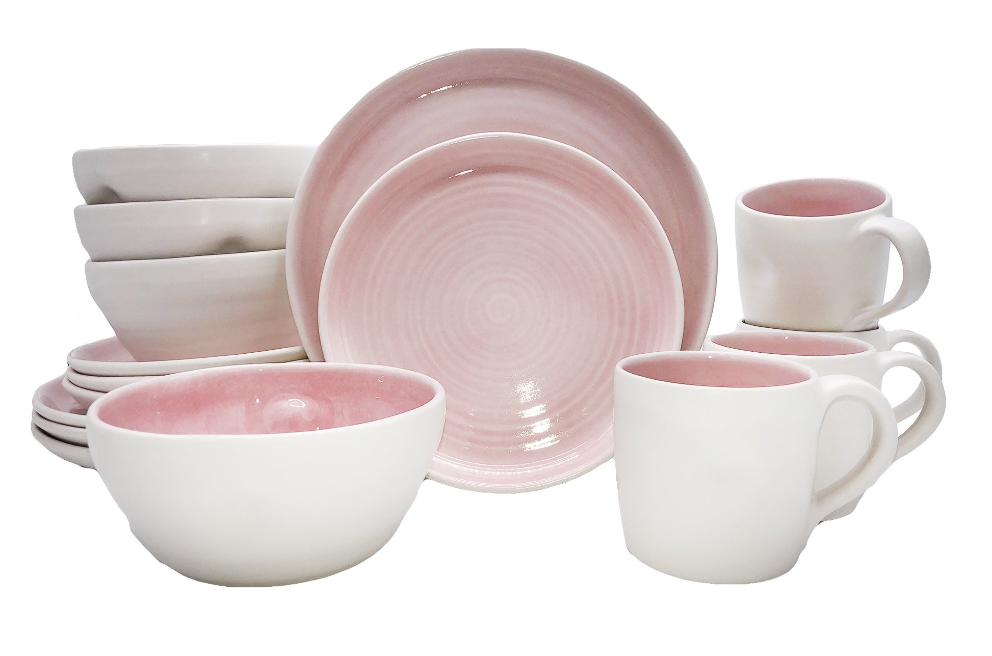 Pinch Pink Stoneware 16 Piece Dinnerware Set, Service For 4 Canvas Home $20-$30, canvas home, contemporary dinnerware, dinnerware, dinnerware sets, dish sets, handmade, Medium, mikasa dinnerware, new, Pinch, Pink, Plates