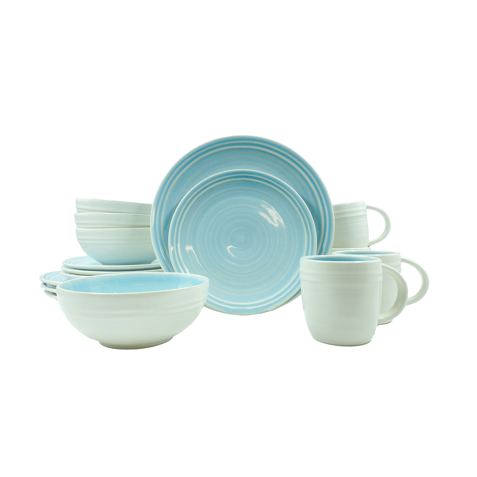 Lines Blue Stoneware 16 Piece Dinnerware Set, Service For 4 Canvas Home Blue, Blue Stoneware, Lines, Stoneware, Stoneware Dinnerware, White, White & Blue