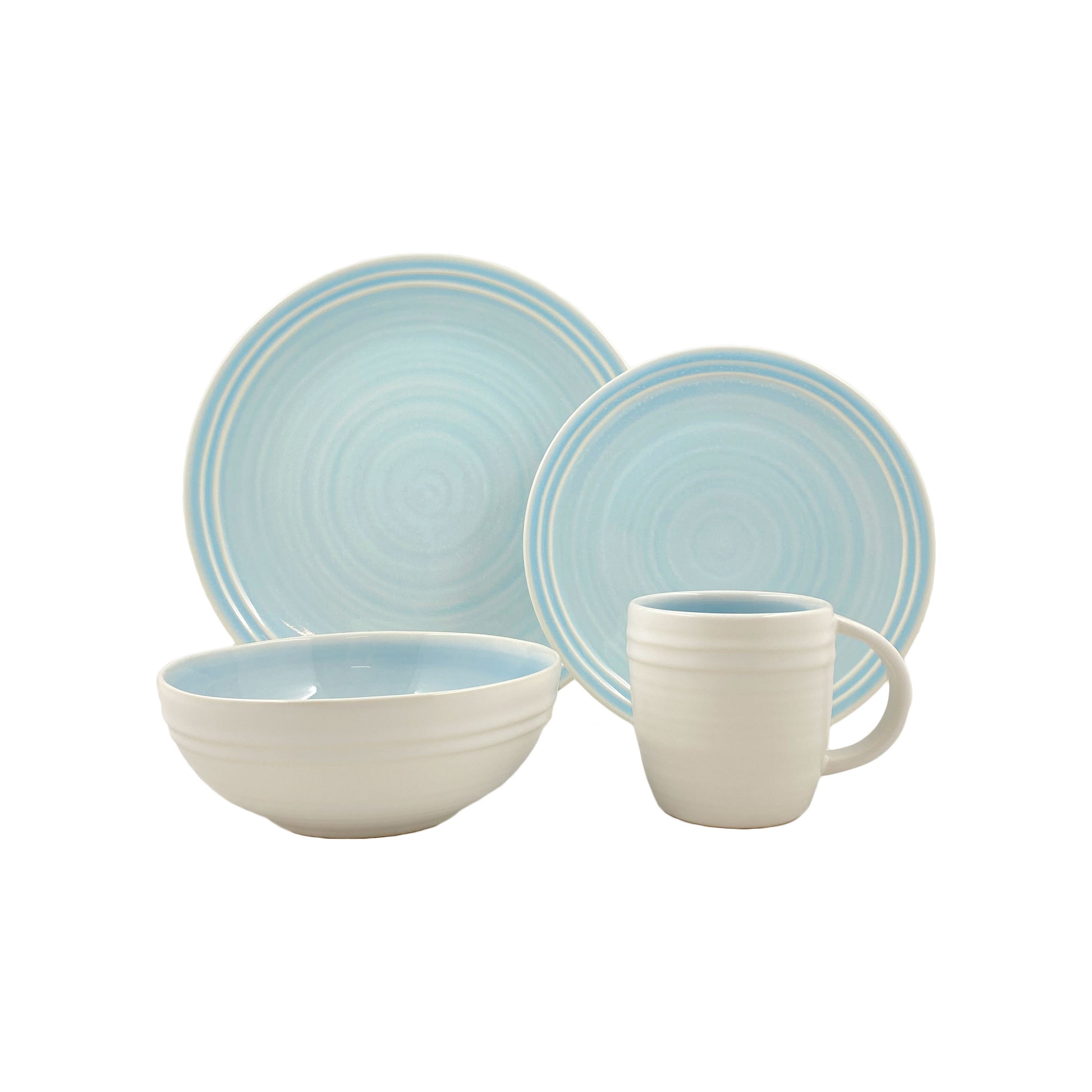 Lines Blue Stoneware 16 Piece Dinnerware Set, Service For 4 Canvas Home Blue, Blue Stoneware, Lines, Stoneware, Stoneware Dinnerware, White, White & Blue