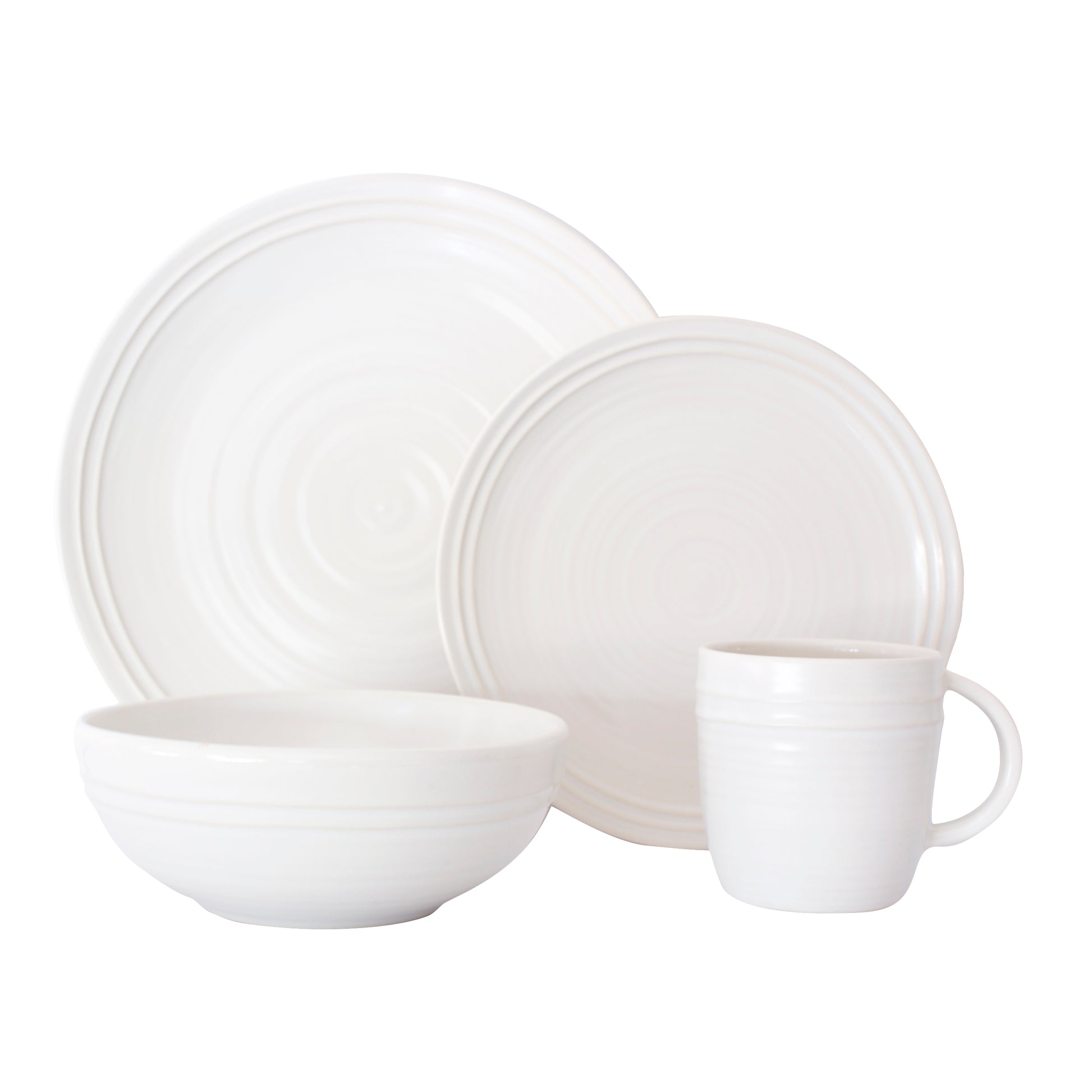 Lines White Stoneware 4 Piece Dinnerware Set, Service For 1 Canvas Home Lines, Stoneware, Stoneware Dinnerware, White, White Stoneware