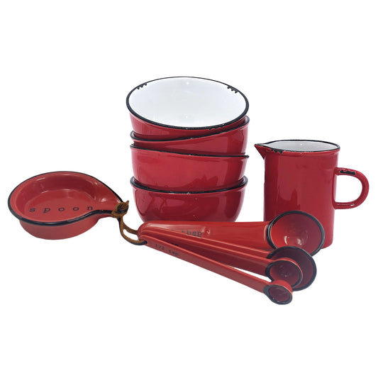 Tinware 7-Piece Prep Set- Red Canvas Home- Custom Creamer, measuring spoon, spoon rest, Tinware Collection