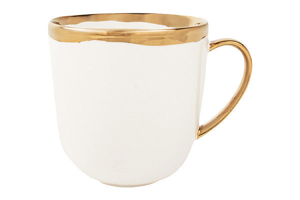 Dauville Gold Metallic Porcelain Mug, Set of 4 Canvas Home Coffee + Tea, Dauville, Dauville Collection, Dauville Gold, Dauville Mug, Gold, Gold Accent, Gold Metallic Accent, Gold Mug, Gold Porcelain Mug, Gold Rim, Mugs + Cups, Porcelain, Porcelain Coffee Mug, Porcelain Mug, White, White & Gold