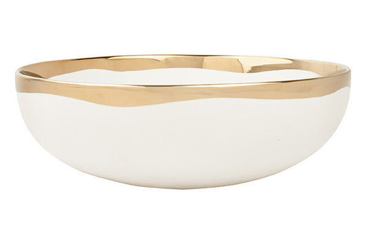 Dauville Gold Metallic Porcelain Serving Bowl Canvas Home Bowls, Dauville, Dauville Collection, Dauville Gold Serving Bowl, Dauville Serving Bowl, Gold, Gold Accent, Gold Metallic Accent, Gold Porcelain Serving Bowl, Gold Rim, Gold Serving Bowl, Porcelain, Porcelain Serving Bowl, Serving Bowls, White, White & Gold