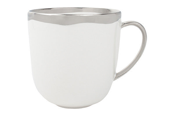 Dauville Platinum Metallic Porcelain Mug, Set of 4 Canvas Home Coffee + Tea, Coffee Mug, Dauville, Dauville Collection, Dauville Mug, Dauville Platinum Metallic, Platinum, Platinum Metallic, Platinum Metallic Accent, Platinum Rim, Porcelain, Porcelain Coffee Mug, Porcelain Mug, Silver, Silver Rim, White, White & Platinum, White & Silver, White Porcelain