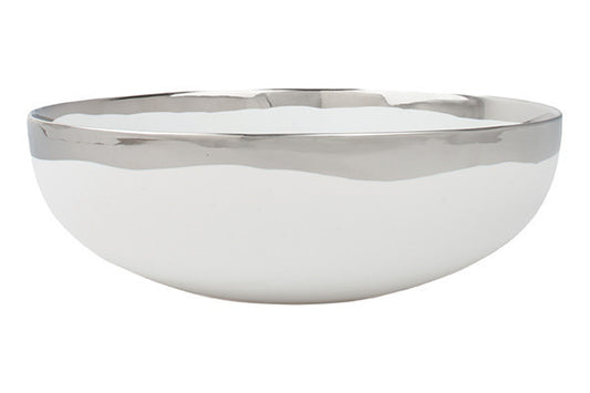 Dauville Platinum Metallic Porcelain Serving Bowl Canvas Home Bowls, Dauville, Dauville Collection, Dauville Platinum Metallic, Dauville Platinum Metallic Porcelain Serving Bowl, Dauville Platinum Porcelain Serving Bowl, Dauville Serving Bowl, Platinum, Platinum Metallic, Platinum Metallic Accent, Platinum Rim, Porcelain, Porcelain Serving Bowl, Serving Bowl, Serving Bowls, Silver, Silver Rim, White, White & Platinum, White & Silver