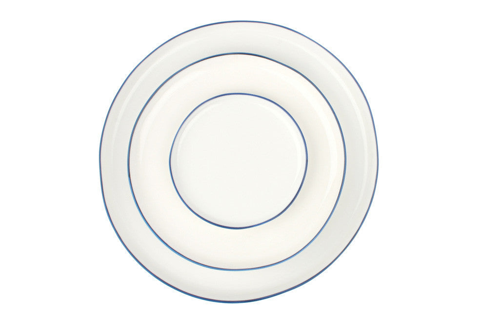 Abbesses Blue Rim Porcelain Salad Plate, Set of 4 Canvas Home Abbesses, Abbesses Blue Rim, Abbesses Collection, Abbesses Salad Plate, Abbesses Salad Plate Set, Blue, Blue Rim, Casual Dinnerware, Colored Rim, Colored Rim Dinnerware, Plates, Porcelain, Porcelain Dinnerware, Salad Plate, Set of 4, White, White & Blue