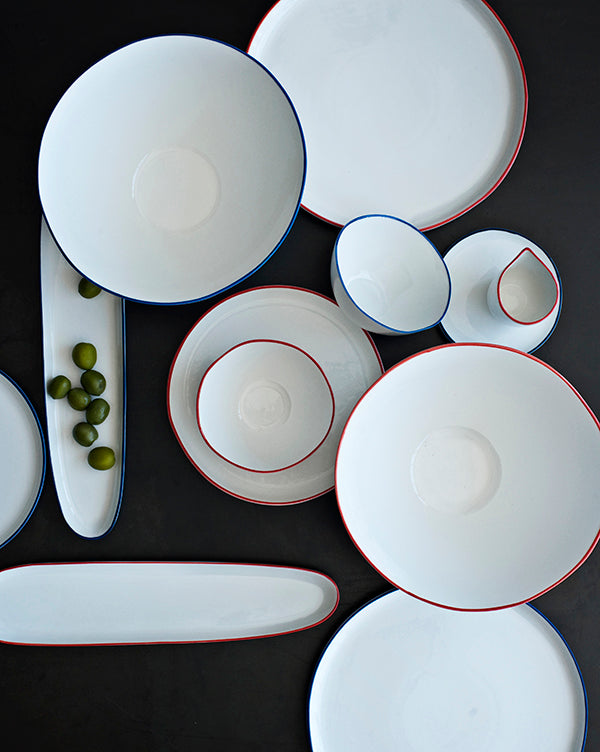 Abbesses Blue Rim Porcelain 16 Piece Dinnerware Set, Service For 4 Canvas Home 16 Piece Dinnerware Set, Abbesses, Abbesses Blue Rim, Abbesses Collection, Blue, Blue Rim, Casual Dinnerware, Colored Rim, Colored Rim Dinnerware, Dinnerware Set, dinnerware sets, Porcelain Dinnerware, White, White & Blue