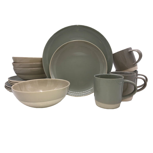 Shell Bisque Grey Porcelain 16 Piece Dinnerware Set, Service For 4 Canvas Home 16 Piece Dinnerware Set, Casual Dinnerware, Grey, Porcelain, Porcelain Dinnerware, Service For 4, Shell Bisque, Shell Bisque Collection, Shell Bisque Dinnerware Set, Shell Bisque Grey