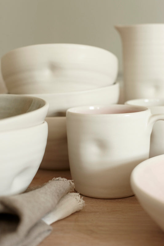 Pinch White Stoneware 16 Piece Dinnerware Set, Service For 4 Canvas Home $20-$30, canvas home, contemporary dinnerware, dinnerware, dinnerware sets, dish sets, handmade, Medium, mikasa dinnerware, new, Pinch, Pink, Plates