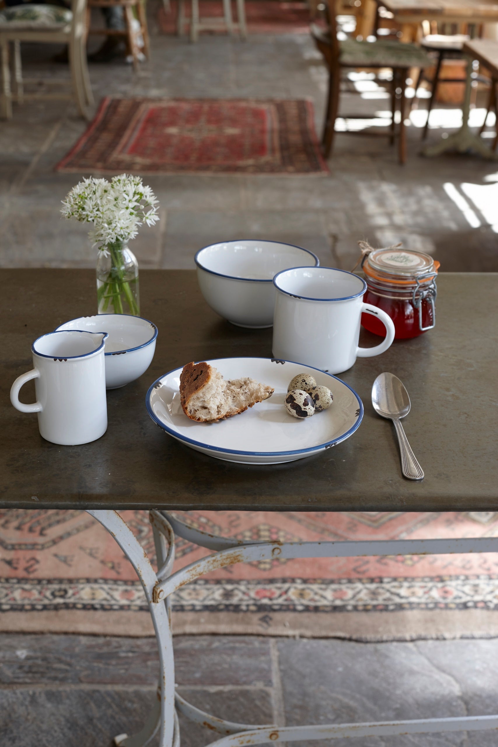 Tinware Salad Plate in White/Blue - Set of 4 Canvas Home "contemporary dinnerware", $10-$20, canvas home, Plates, red-white-blue, related-tinware-plates, Tinware Collection, White