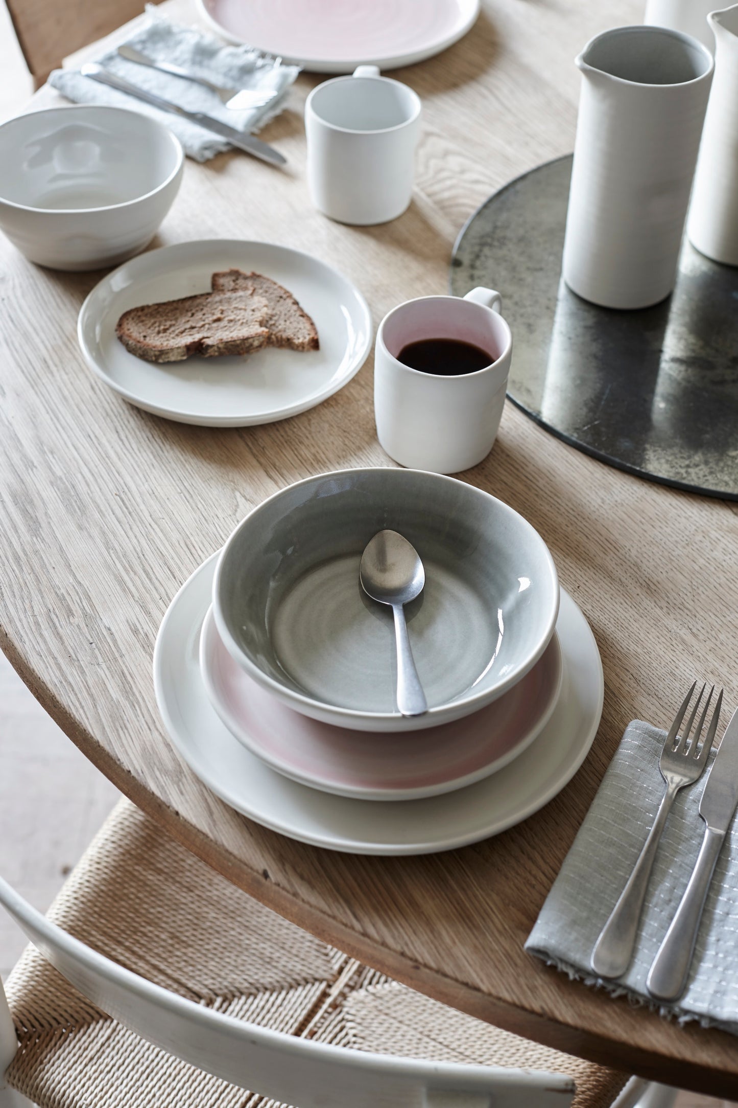 Pinch Grey Stoneware 4 Piece Dinnerware Set, Service For 1 Canvas Home $20-$30, canvas home, contemporary dinnerware, dinnerware, dinnerware sets, dish sets, handmade, Medium, mikasa dinnerware, new, Pinch, Pink, Plates