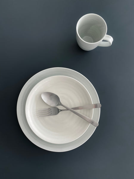 Daniel Smith Smoke Porcelain 4 Piece Dinnerware Set, Service For 1 Canvas Home canvas home, contemporary dinnerware, Daniel Smith, Daniel Smith Collection, dinner party, dinnerware, dinnerware sets, dish sets, family, Large, modern dinnerware, Place Setting, Plates, simple dinnerware, Smoke, tabletop, tableware