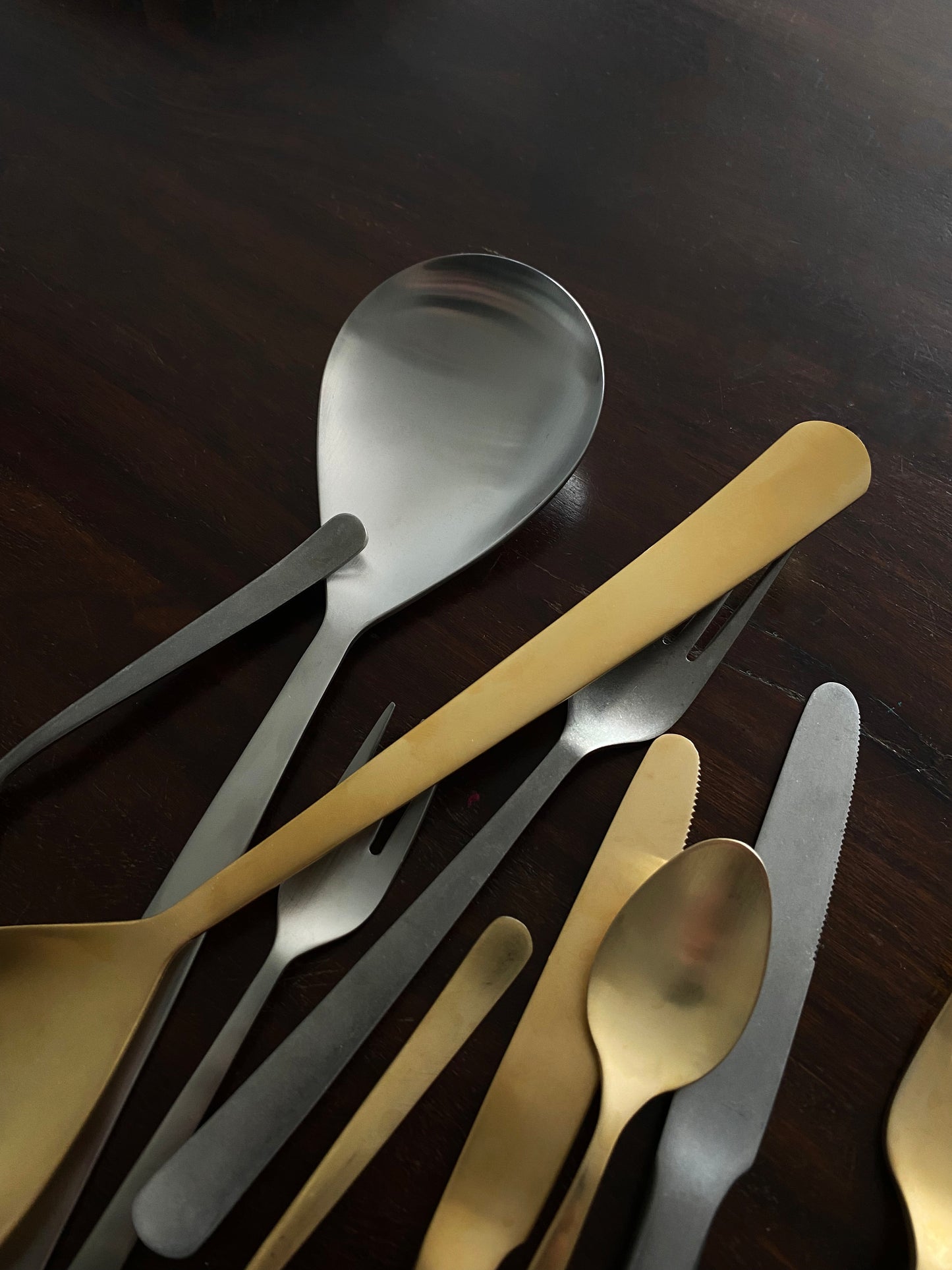 Oslo Brushed Stainless Steel 2 Piece Serving Spoon Set Canvas Home $30-$50, 18/10 Stainless Steel, Brushed, Brushed Stainless, Gifts-50-&-Below, Host + Hostess, Matte Black, Oslo, Portugal, Serving, Serving Spoon, Serving Spoon Set, Stainless, Stainless Steel