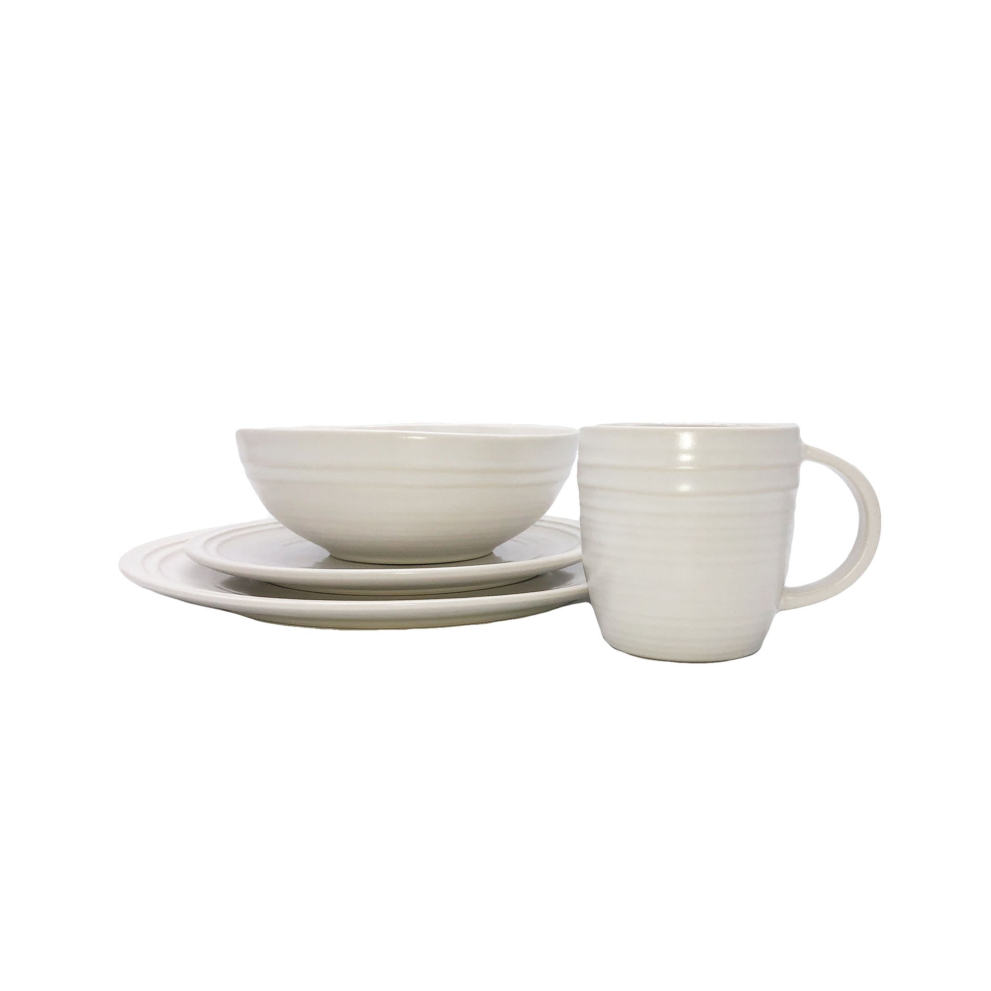 Lines White Stoneware 16 Piece Dinnerware Set, Service For 4 Canvas Home Lines, Stoneware, Stoneware Dinnerware, White, White Stoneware