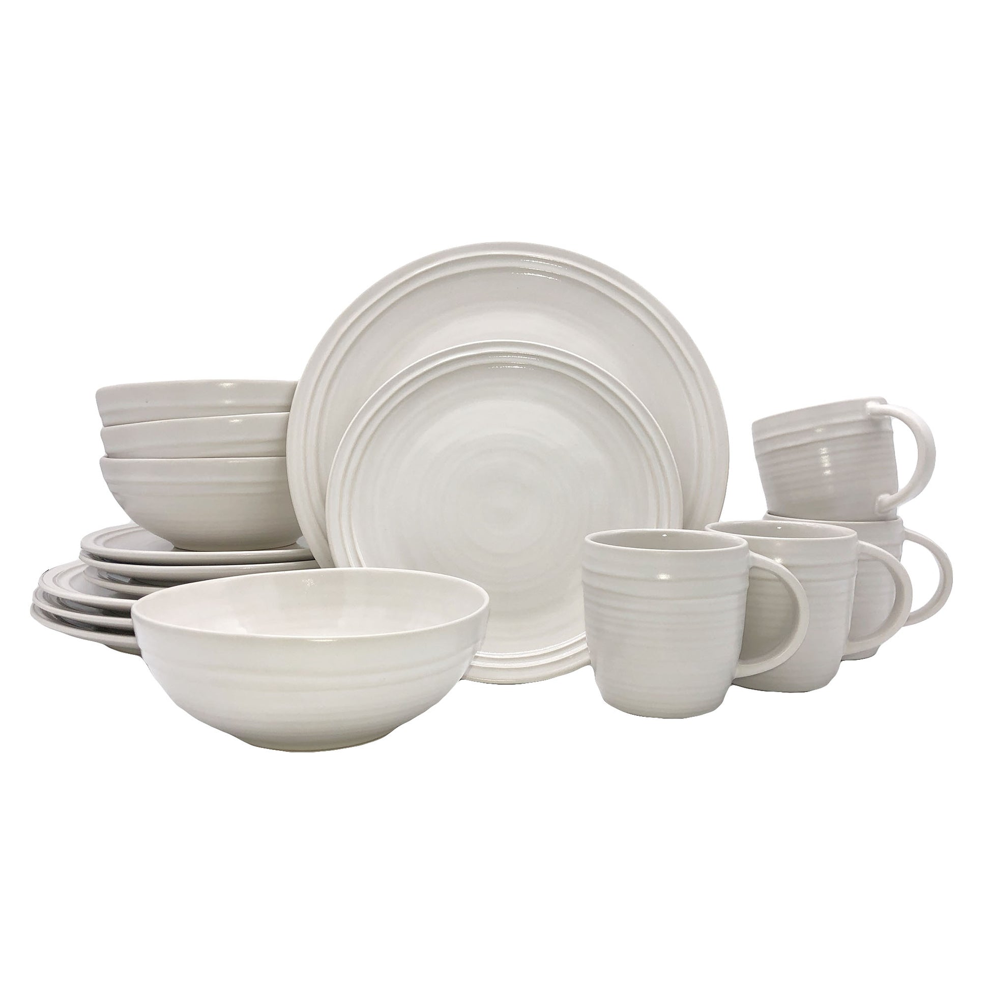 Lines White Stoneware 16 Piece Dinnerware Set, Service For 4 Canvas Home Lines, Stoneware, Stoneware Dinnerware, White, White Stoneware