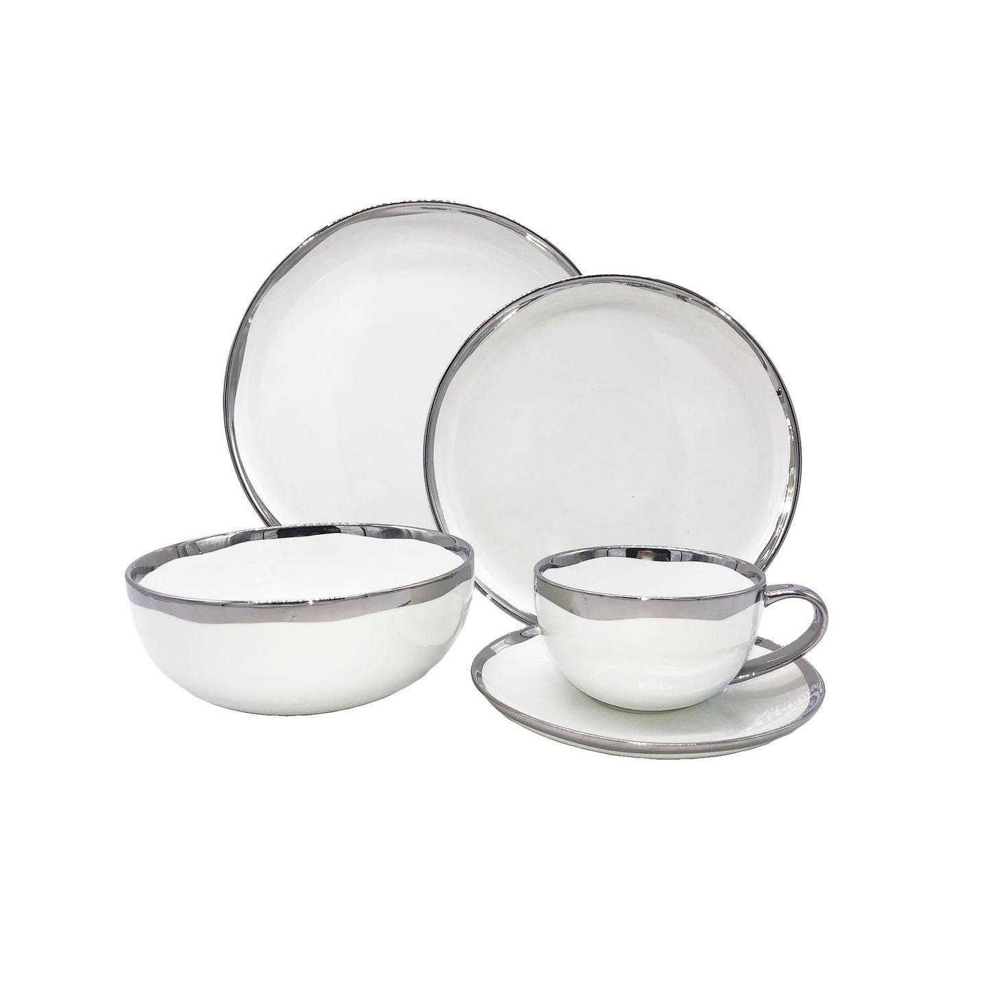 Dauville Platinum Metallic Porcelain 5 Piece Dinnerware Set, Service For 1