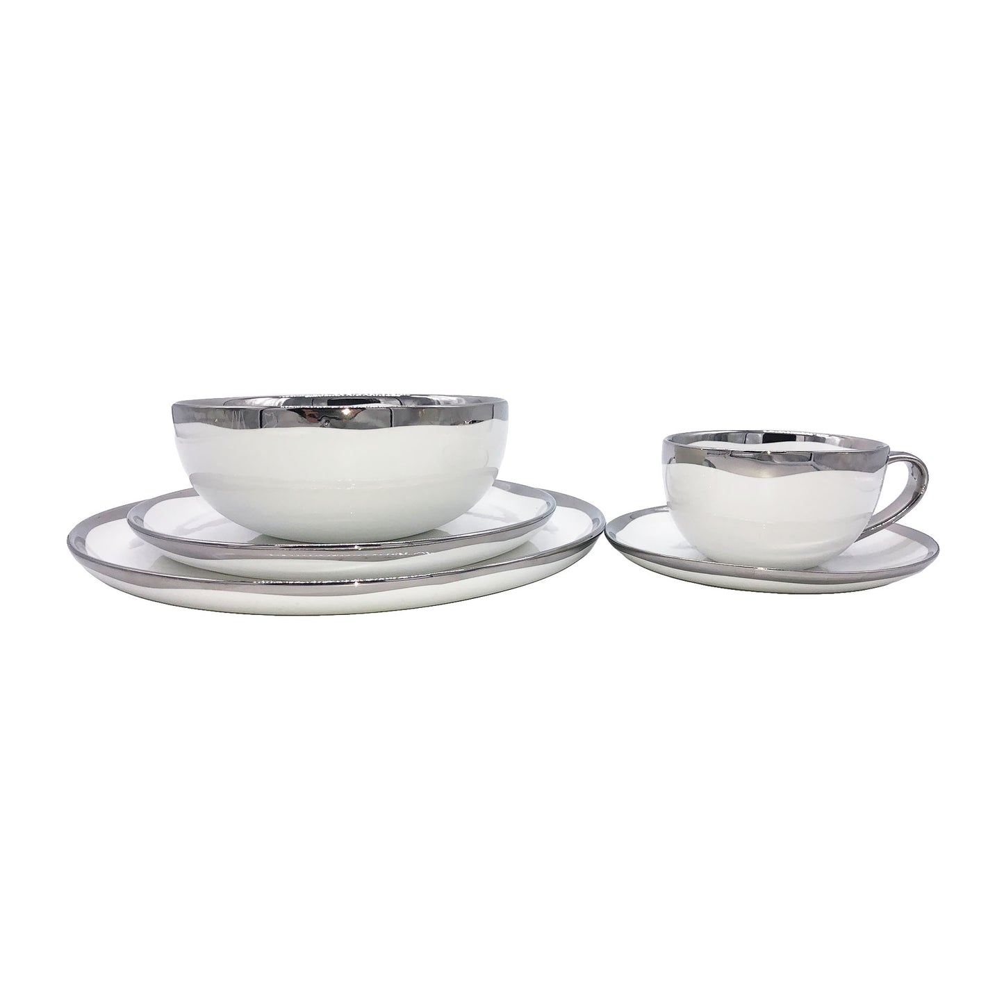 Dauville Platinum Metallic Porcelain 5 Piece Dinnerware Set, Service For 1