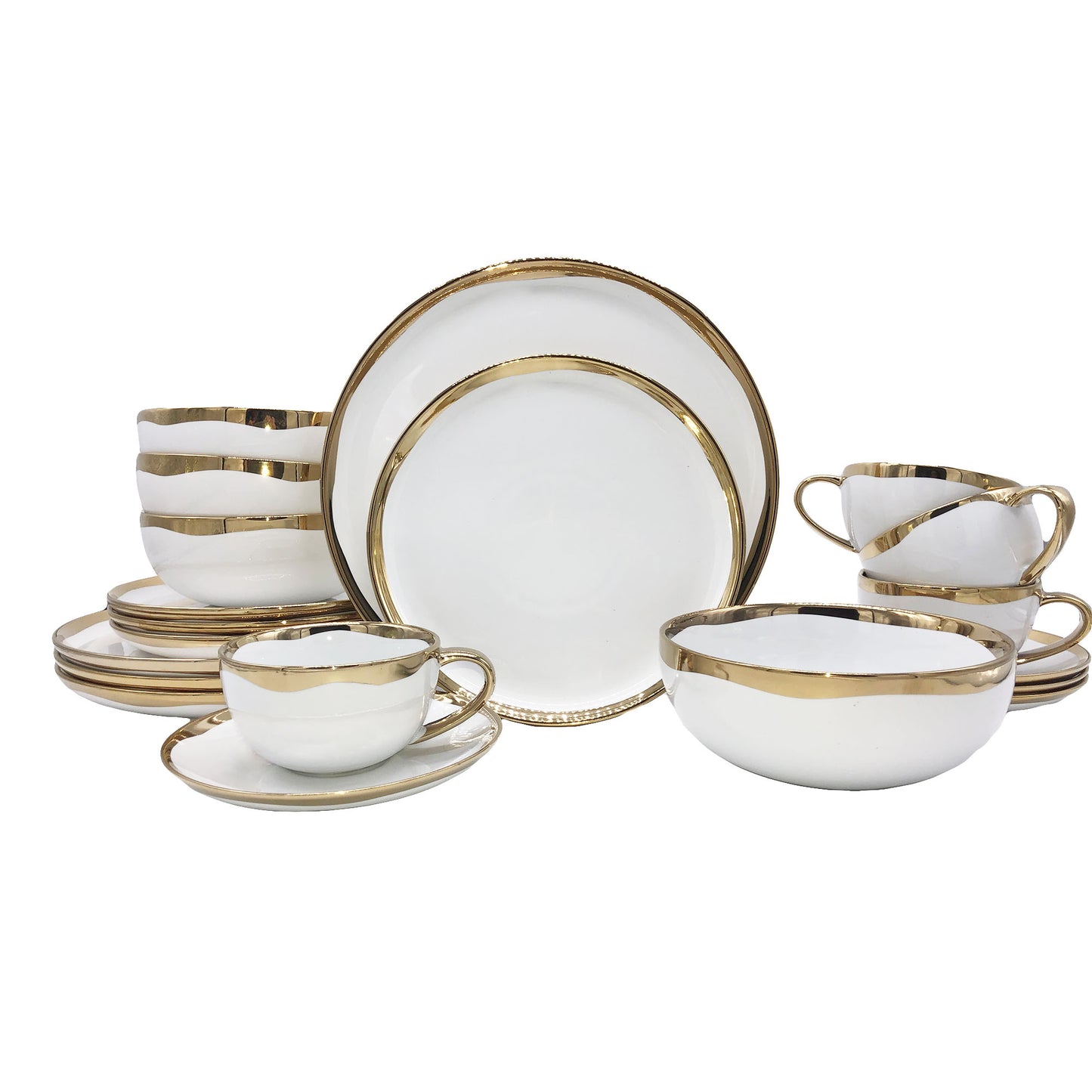 Dauville Gold Metallic Porcelain 20 Piece Dinnerware Set, Service For 4