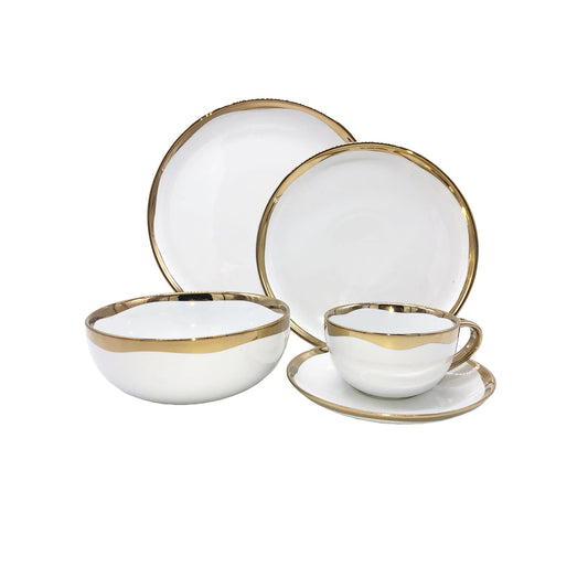 Dauville Gold Metallic Porcelain 5 Piece Dinnerware Set, Service For 1