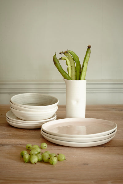 Pinch White Stoneware 4 Piece Dinnerware Set, Service For 1 Canvas Home $20-$30, canvas home, contemporary dinnerware, dinnerware, dinnerware sets, dish sets, handmade, Medium, mikasa dinnerware, new, Pinch, Pink, Plates