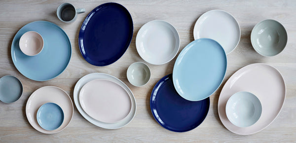 Shell Bisque Indigo Porcelain Oval Salad Plate, Set of 4 Canvas Home Casual Dinnerware, Oval Plate, Oval Salad Plate, Plates, Porcelain, Porcelain Dinnerware, Salad Plate, Set of 4, Shell Bisque, Shell Bisque Collection, Shell Bisque Indigo, Shell Bisque Oval Plate, Shell Bisque Oval Plate Set, Shell Bisque Oval Salad Plate, Shell Bisque Salad Plate, Shell Bisque Salad Plate Set