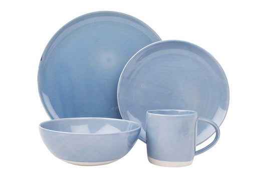 Shell Bisque Blue Porcelain 4 Piece Dinnerware Set, Service For 1 Canvas Home 4 Piece Dinnerware Set, Blue, Casual Dinnerware, Dinnerware Set, Porcelain, Porcelain Dinnerware, Service For 4, Shell Bisque, Shell Bisque Blue, Shell Bisque Collection, Shell Bisque Dinnerware Set