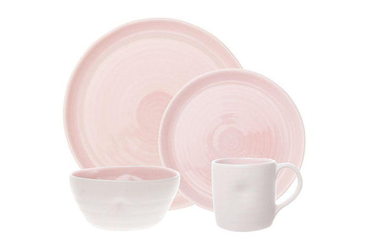 Pinch Pink Stoneware 4 Piece Dinnerware Set, Service For 1 Canvas Home $20-$30, canvas home, contemporary dinnerware, dinnerware, dinnerware sets, dish sets, handmade, Medium, mikasa dinnerware, new, Pinch, Pink, Plates